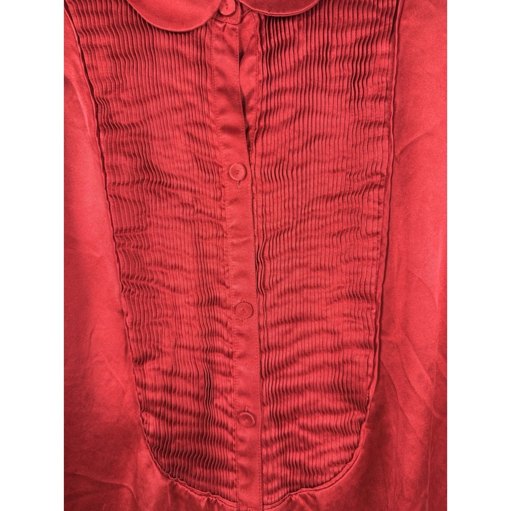 Liz Claiborne 100% Silk Pintuck Blouse Red‎ Peter Pan Collar Top L - Picture 3 of 16